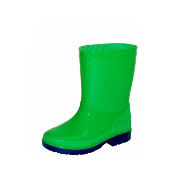 Groene kinderregenlaars van PVC met blauwe zool