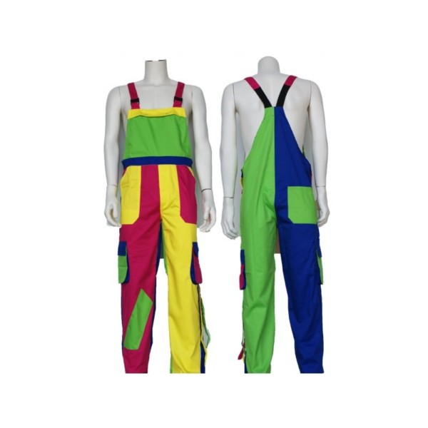Tuinbroek Driekleurig Met Franje Fuchsia-Geel-Groen-Korenblauw